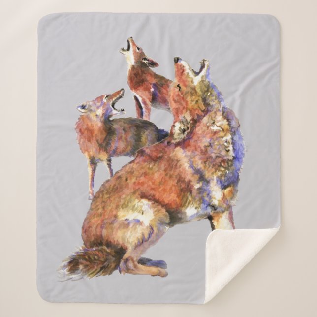 Couverture Sherpa Aquarelle Coyotes Faune Nature Art animal (Devant)