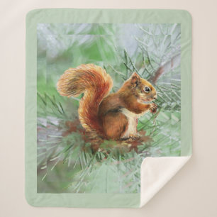 Couverture Sherpa Aquarelle Cute écureuil rouge Faune Animal Art