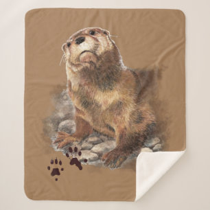 Couverture Sherpa Aquarelle Cute Otter Animal Faune Nature Art