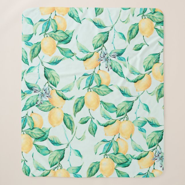Couverture Sherpa Aquarelle de citron bleu motif (Devant)