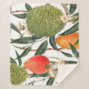 Couverture Sherpa Aquarelle de durian tropical, motif de mangue.