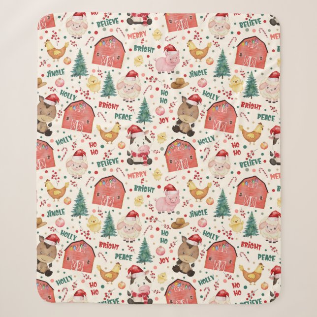 Couverture Sherpa Aquarelle de Noël de la ferme (Devant)