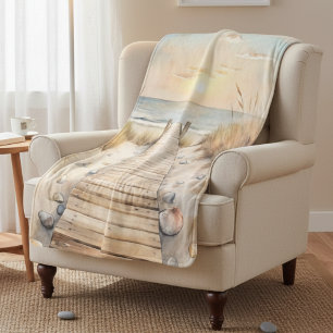 Couverture Sherpa Aquarelle de Sunset Beach Boardwalk