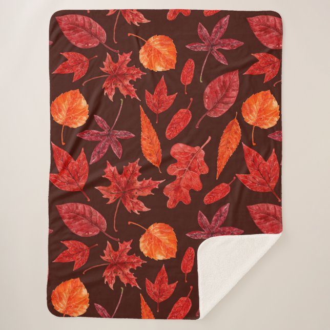 Couverture Sherpa Aquarelle des feuilles d'automne (Devant)
