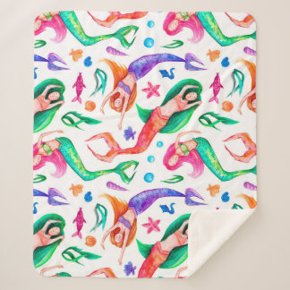 Couverture Sherpa Aquarelle des sirènes : Motif océanique sans trans