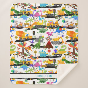 Couverture Sherpa Aquarelle Dinosaure Construction Enfants mignonnes