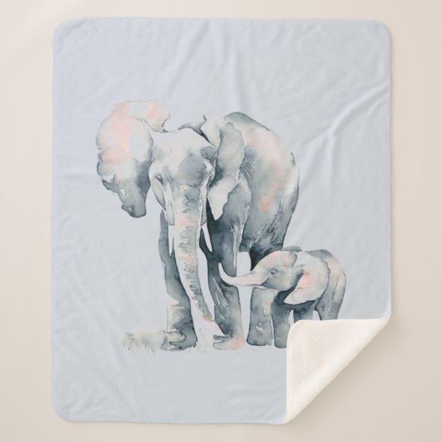 Couverture Sherpa Aquarelle Elephant Maman & Calf Animal Wildlife Ar (Devant)