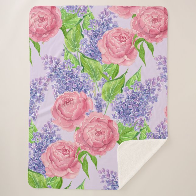 Couverture Sherpa Aquarelle et lilas (Devant)