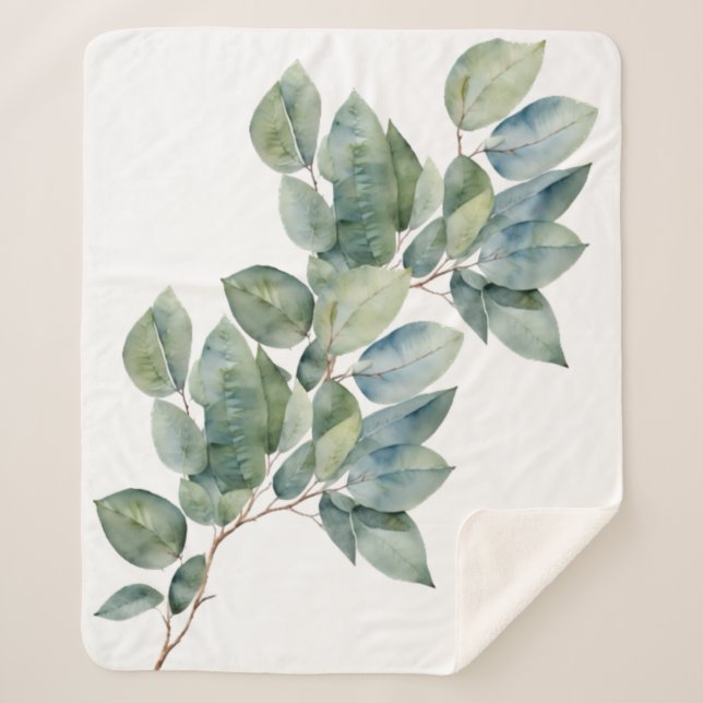 Couverture Sherpa Aquarelle eucalyptus vert doux (Devant)