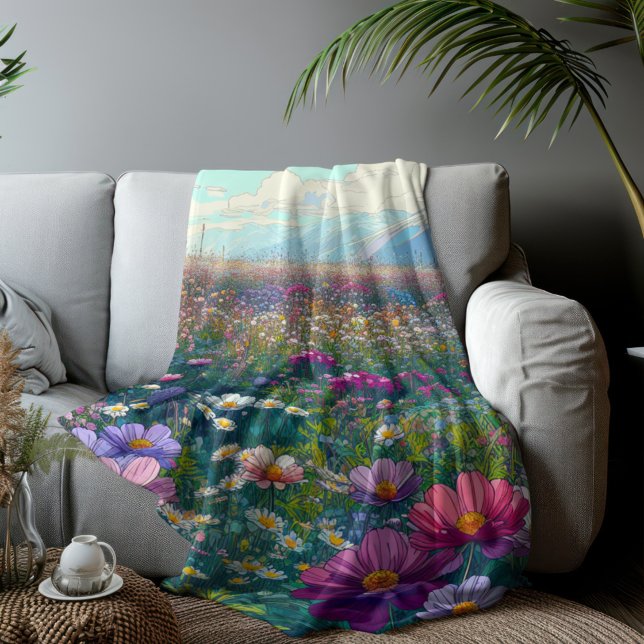 Couverture Sherpa Aquarelle fleur sauvage (Wildflower Designed Sherpa Fleece Blanket)