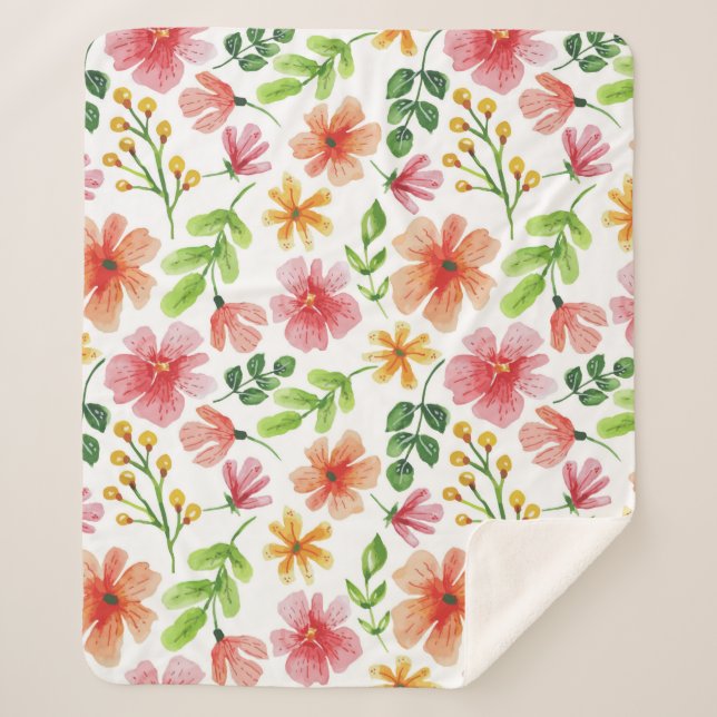 Couverture Sherpa Aquarelle Fleurs roses Motif Floral-69677 (Devant)