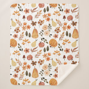 Couverture Sherpa Aquarelle Florale Citrouilles et Feuilles