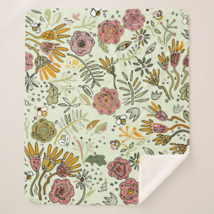 Couverture Sherpa Aquarelle Florale Fleurs d'abeille Élégante Modern