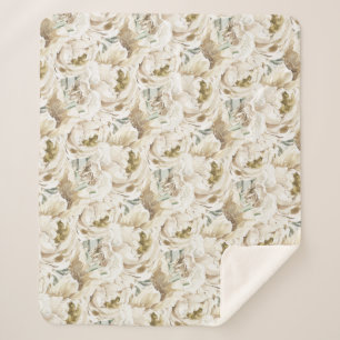 Couverture Sherpa Aquarelle florale minimaliste moderne Peonie blanc