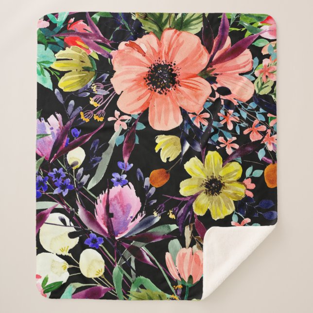 Couverture Sherpa Aquarelle florale motif sans couture. Différents b (Devant)