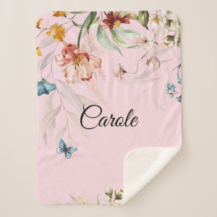 Couverture Sherpa Aquarelle Florale, Petit Lit ou poussette
