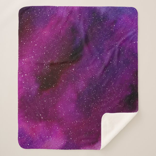 Couverture Sherpa Aquarelle Galaxies rose violet (Devant)