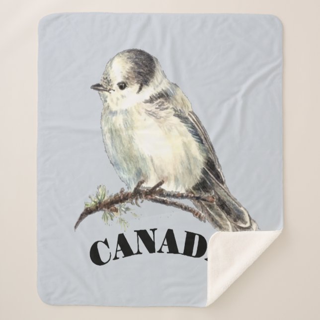 Couverture Sherpa Aquarelle Gris Jay Bird Canada Oiseau national (Devant)