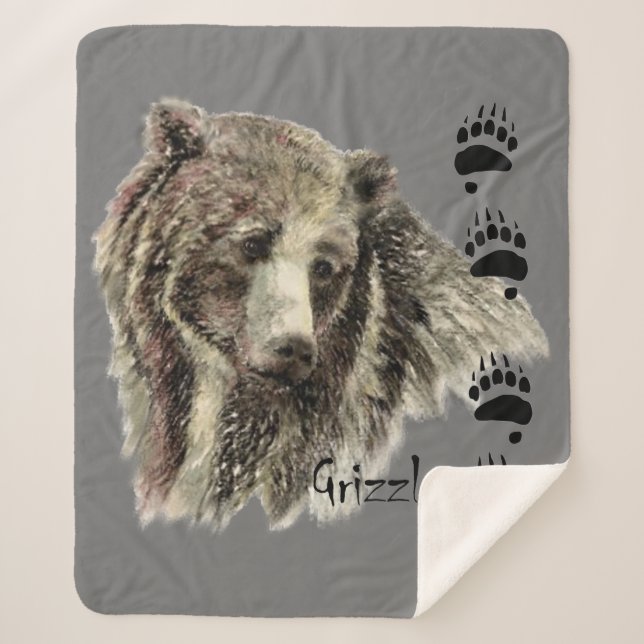 Couverture Sherpa Aquarelle Grizzli Ours Faune Nature Art (Devant)