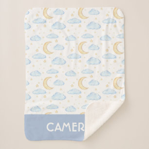 Couverture Sherpa Aquarelle Lune étoiles et nuages Motif