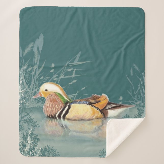 Couverture Sherpa Aquarelle Mandarin Canard Nature Art (Devant)