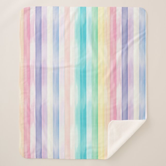 Couverture Sherpa Aquarelle mignonne Verticale Pastel Arc-en-ciel ra (Devant)