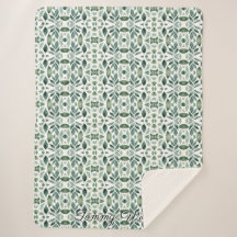 Aquarelle minimaliste Vert Feuilles Sherpa Blanket