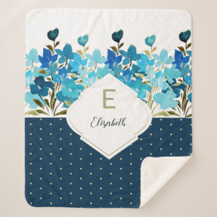 Couverture Sherpa Aquarelle moderne Boho Blue Flural peint à la main