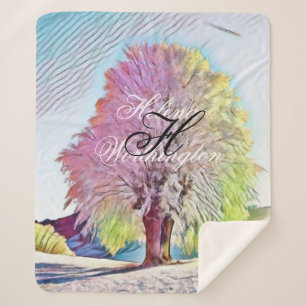 Couverture Sherpa Aquarelle moderne des arbres enneigés colorés