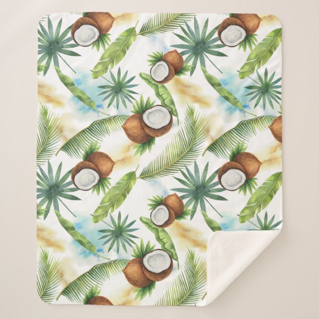 Couverture Sherpa Aquarelle Motif de noix de coco tropicale (Devant)