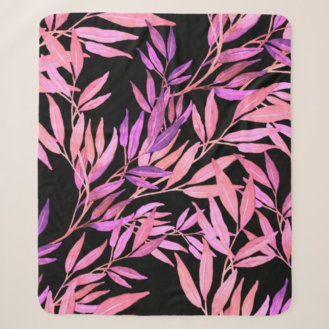 Couverture Sherpa Aquarelle motif sans couture avec feuilles. Bright (Devant)