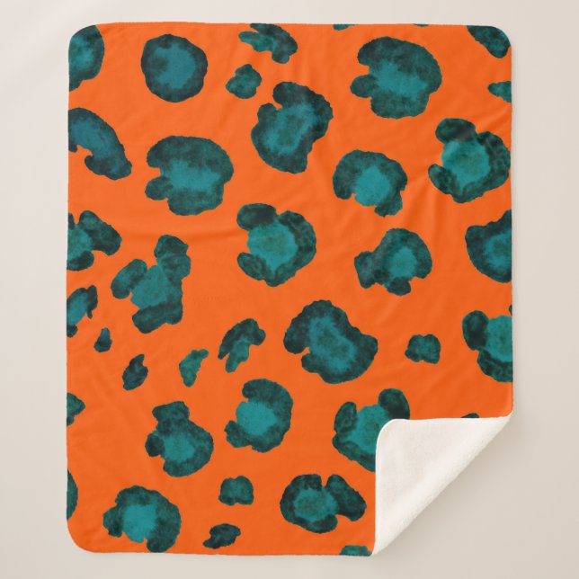 Couverture Sherpa Aquarelle motif sans couture avec peau de léopard. (Devant)