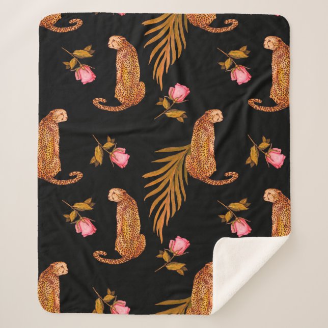 Couverture Sherpa Aquarelle motif transparent avec guépards (Devant)