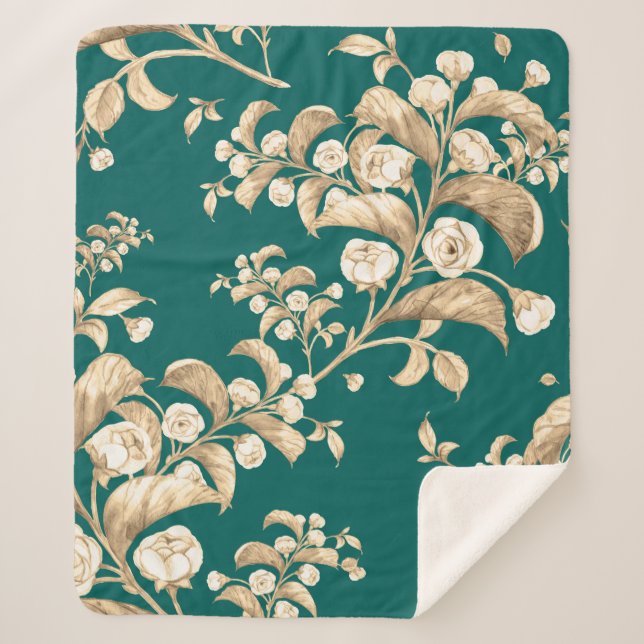 Couverture Sherpa Aquarelle motif transparent des branches fleuries, (Devant)