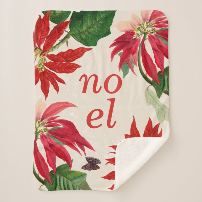 Couverture Sherpa Aquarelle Noel Festif Poinsettia Floral (Devant)