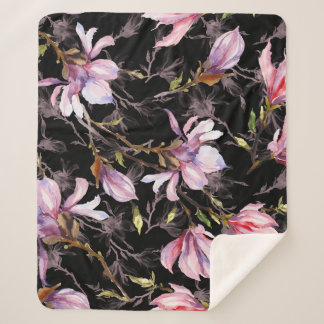 Couverture Sherpa Aquarelle noire Arrière - plan rose Magnolia