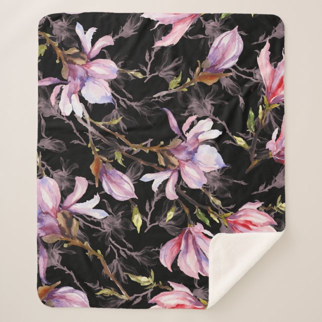 Couverture Sherpa Aquarelle noire Arrière - plan rose Magnolia (Devant)