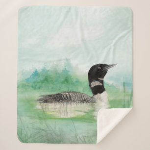 Couverture Sherpa Aquarelle Oiseau commun Loon Faune Nature Art