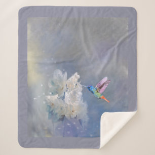 Couverture Sherpa Aquarelle Oiseau de jardin blanc colibri