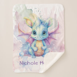 Couverture Sherpa Aquarelle Pastel Dragon Girl Baby shower Cadeau