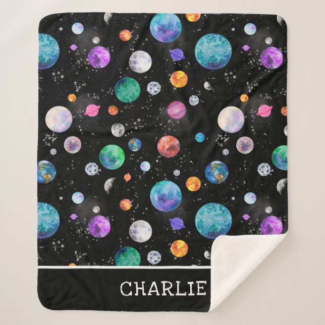 Couverture Sherpa Aquarelle Planètes spatiales Galaxie personnalisée (Devant)