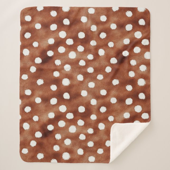 Couverture Sherpa Aquarelle Pointe Polka dans Café Brown et blanc (Devant)