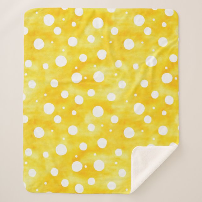 Couverture Sherpa Aquarelle Polka Dot - Terre Jaune et Blanc (2) (Devant)