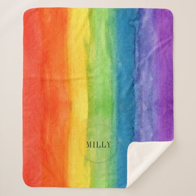 Couverture Sherpa Aquarelle Rainbow Modern Custom (Devant)