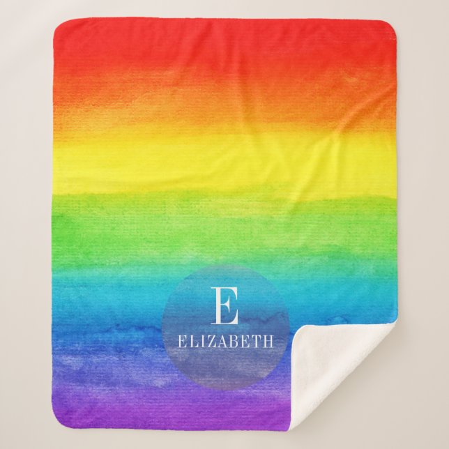 Couverture Sherpa Aquarelle Rainbow Monogramme personnalisé (Devant)