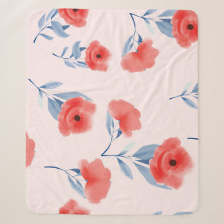 Couverture Sherpa Aquarelle Red Peony Motif sans couture