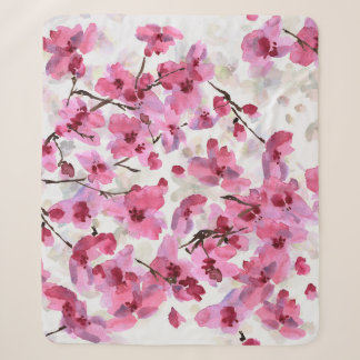 Couverture Sherpa Aquarelle rose Fleur Cerisier Sans Couleur.