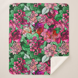 Couverture Sherpa Aquarelle rose Fleurs de Jardin Motif Floral