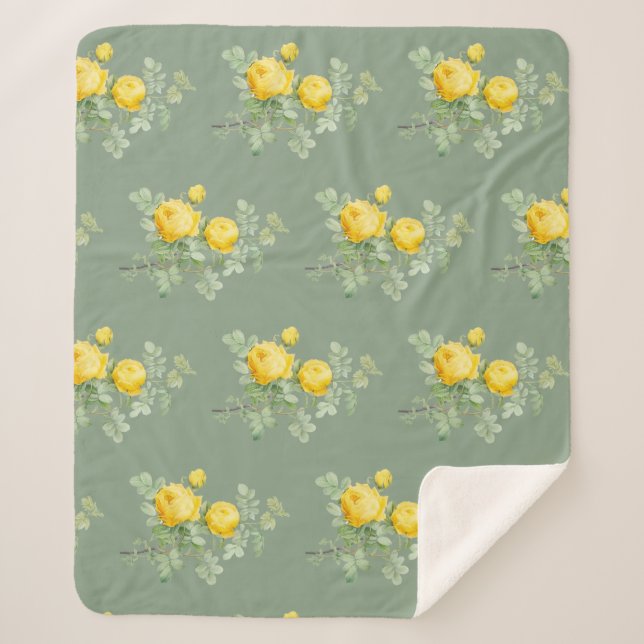 Couverture Sherpa Aquarelle Roses Jaunes Jardin Fleur Motif Art (Devant)