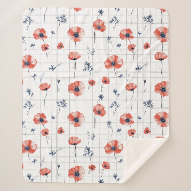 Couverture Sherpa Aquarelle rouge Motif sur blanc (Devant)